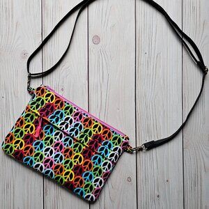 NEW Peace Signs Boho Travel Crossbody Bag On-The-Go Large Pouch Shoulder Purse